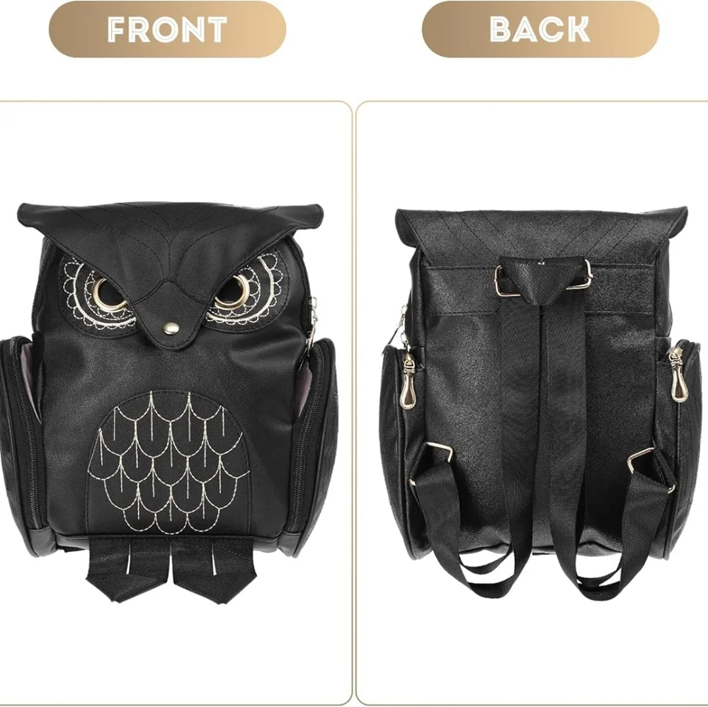 Unique Black Chic Owl Backpack  PU Leather (New) - Picture 3 of 7